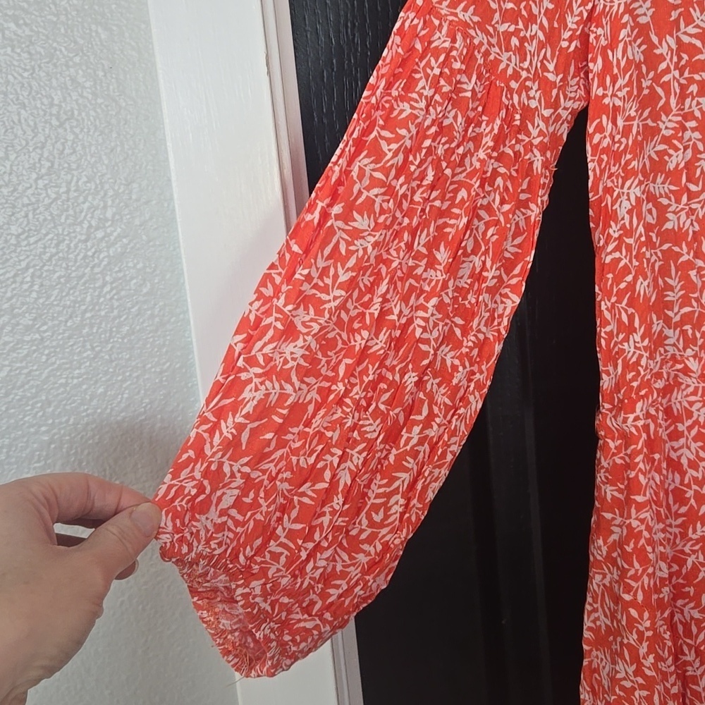 Olivaceous Orange & White Floral Cottagecore Handkerchief Hem Dress Size Medium - Picture 4 of 12